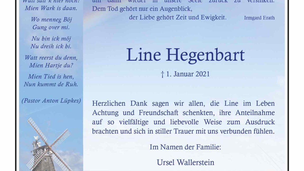 Line Hegenbart † 1. 1. 2021