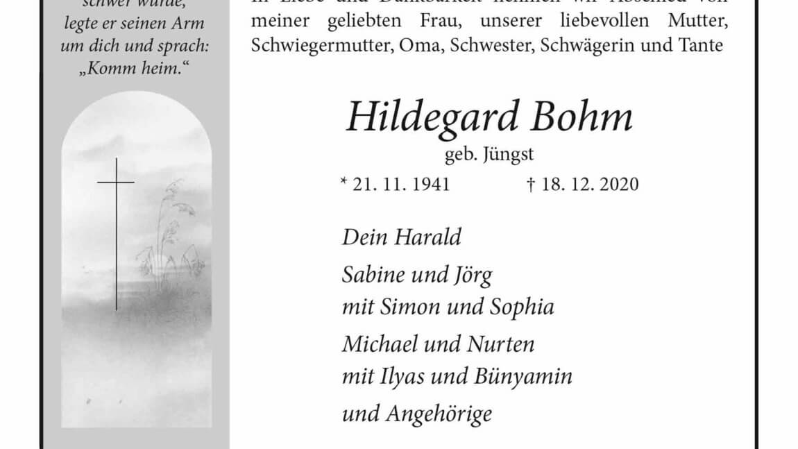Hildegard Bohm † 18. 12. 2020