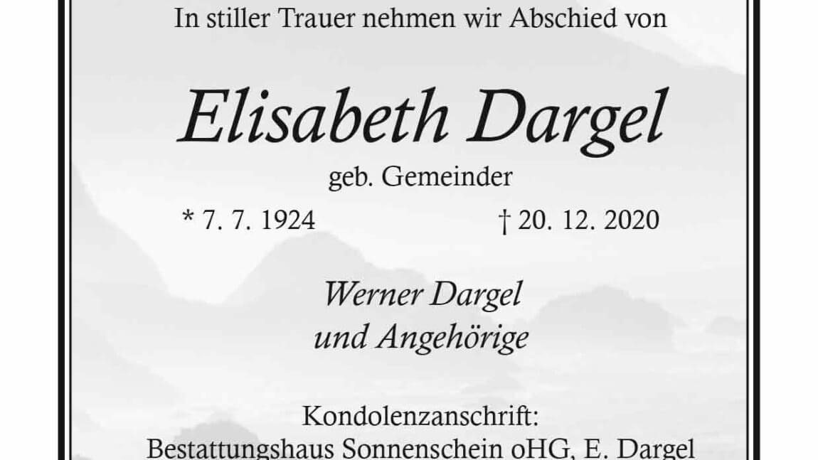 Elisabeth Dargel † 20. 12. 2020
