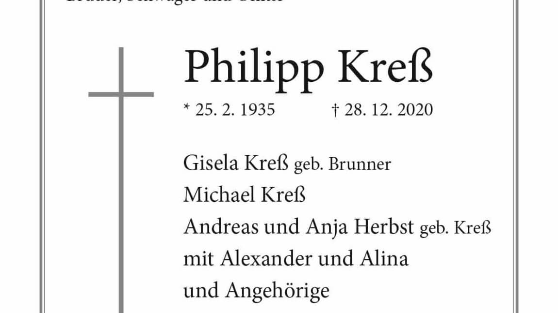 Philipp Kreß † 28. 12. 2020