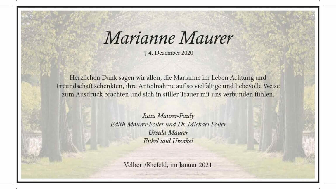 Marianne Maurer -Danksagung-