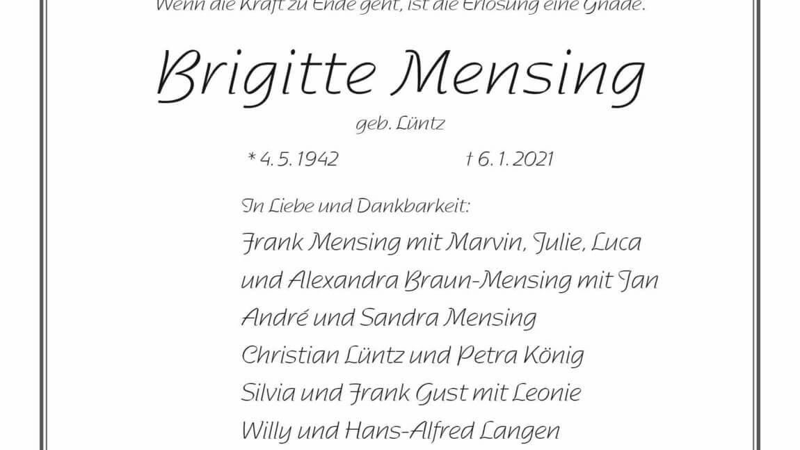 Brigitte Mensing † 6. 1. 2021