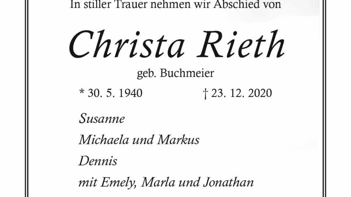 Christa Rieth † 23. 12. 2020