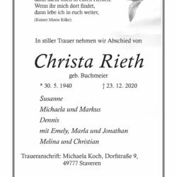 Christa Rieth † 23. 12. 2020