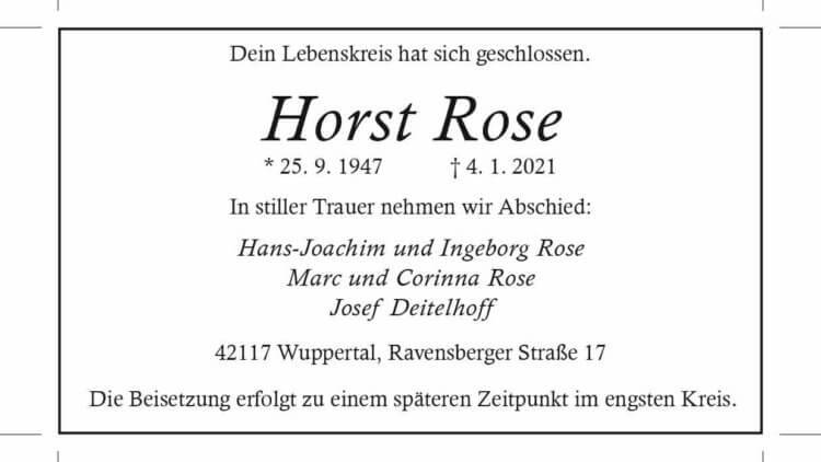 Horst Rose † 4. 1. 2021