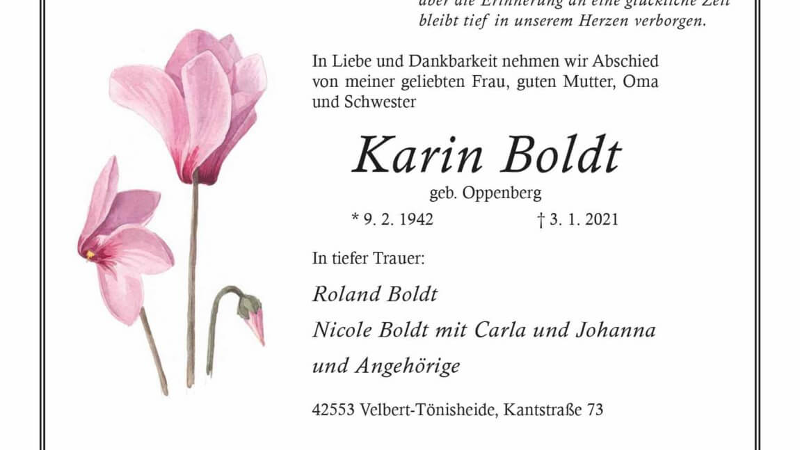 Karin Boldt † 3. 1. 2021