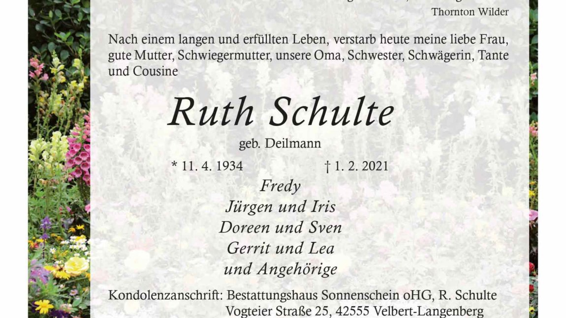 Ruth Schulte † 1. 2. 2021