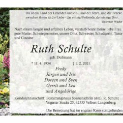 Ruth Schulte † 1. 2. 2021