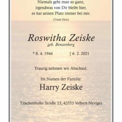 Roswitha Zeiske † 6. 2. 2021