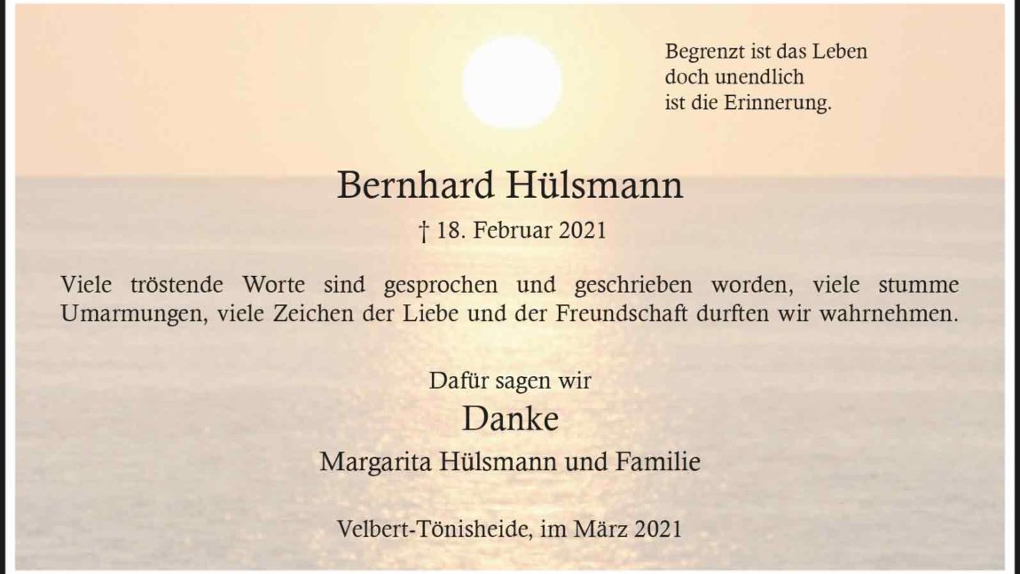 Bernhard Hülsmann -Danksagung-