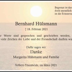 Bernhard Hülsmann -Danksagung-