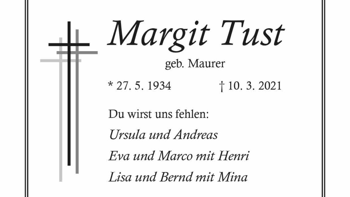 Margit Tust † 10. 3. 2021