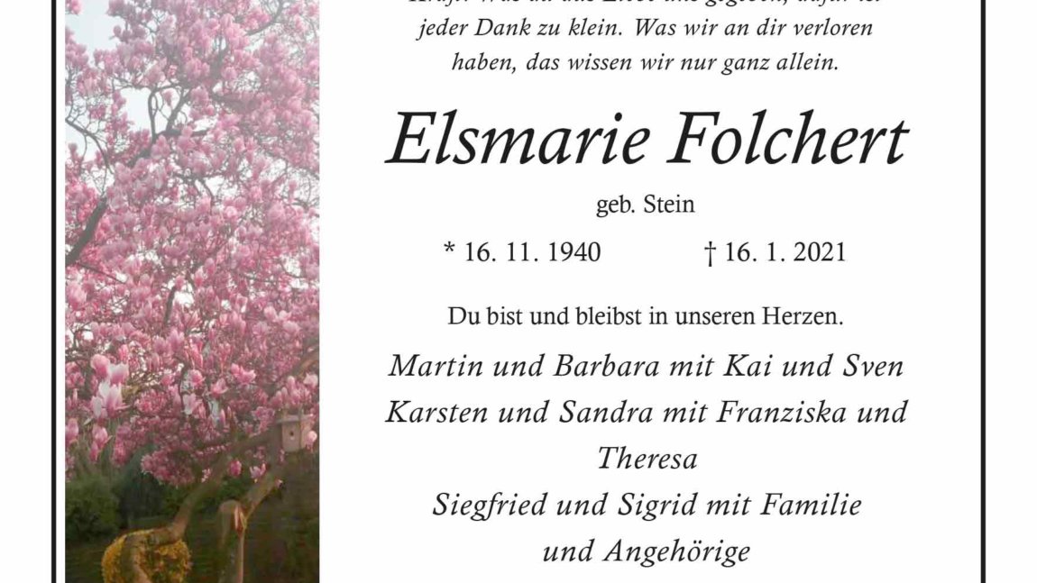 Elsmarie Folchert † 16. 1. 2021