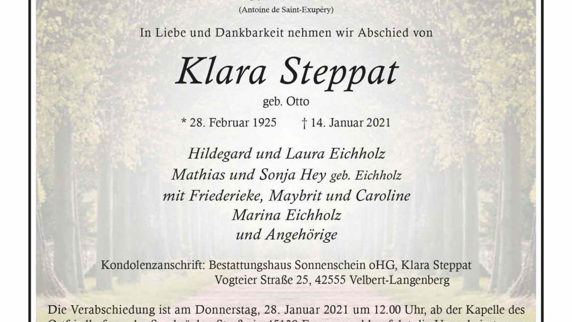Klara Steppat † 14. 1. 2021