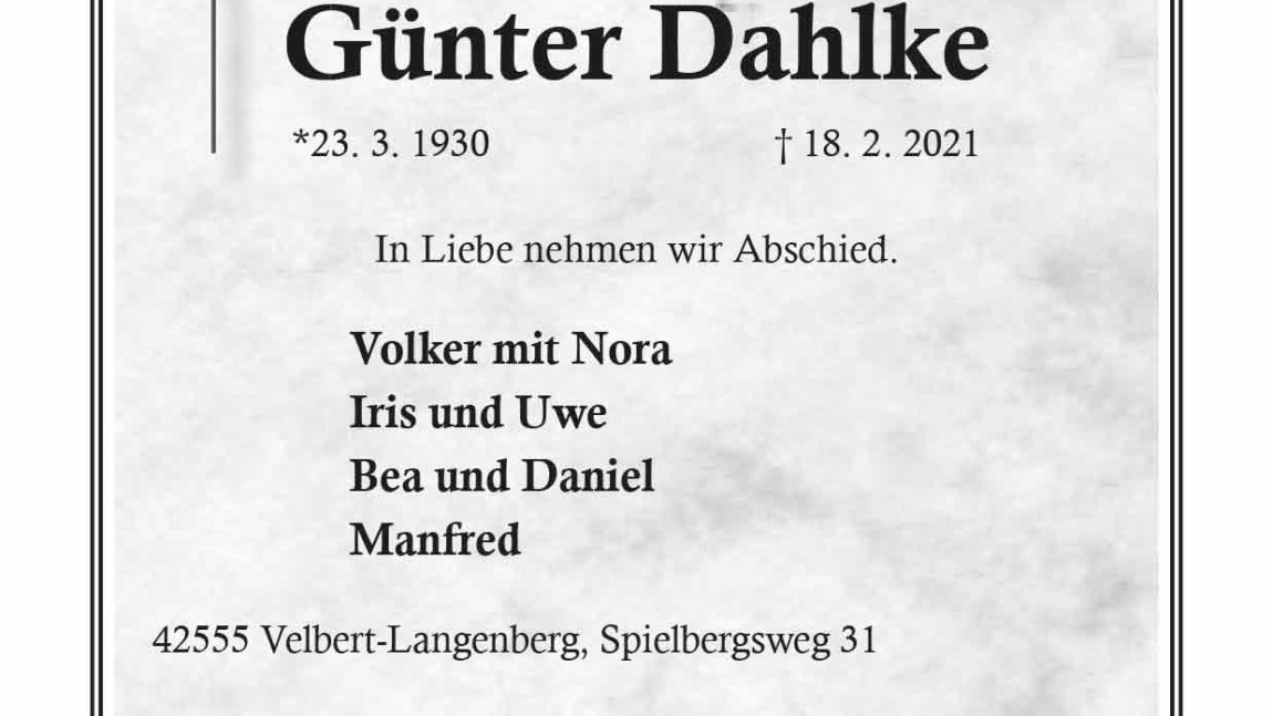 Günter Dahlke † 18. 2. 2021