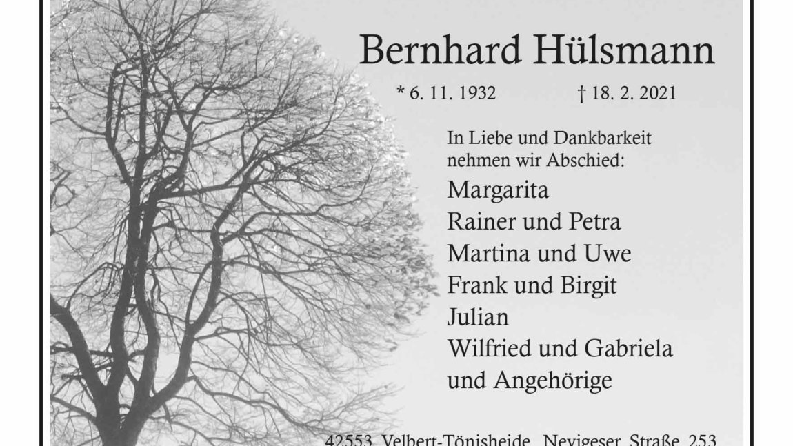 Bernhard Hülsmann † 18. 2. 2021