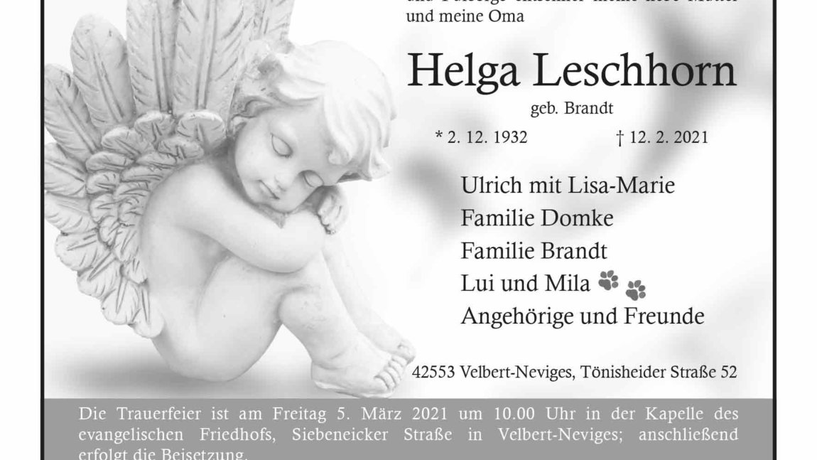 Helga Leschhorn † 12. 2. 2021