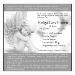 Helga Leschhorn † 12. 2. 2021