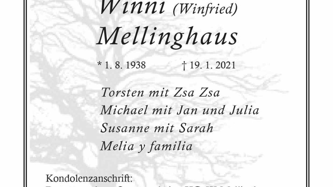 Winni Mellinghaus † 19. 1. 2021