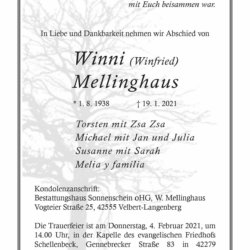 Winni Mellinghaus † 19. 1. 2021