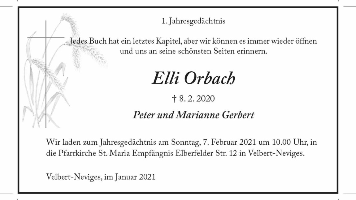 Elli Orbach -1. Jahresgedächtnis-