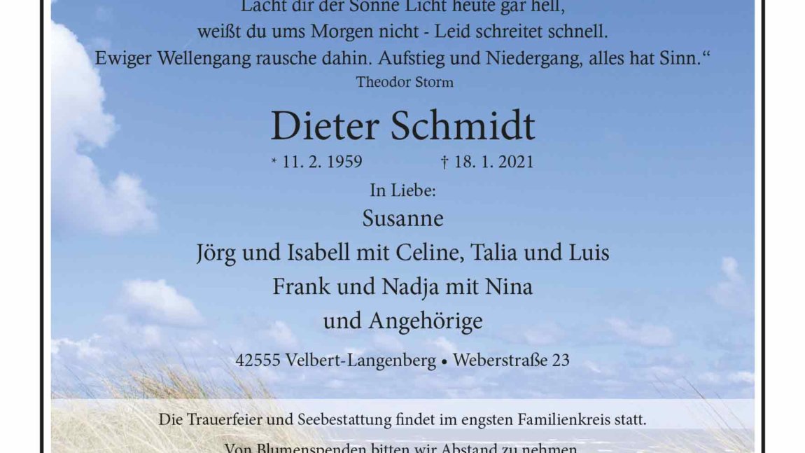 Dieter Schmidt † 18. 1. 2021
