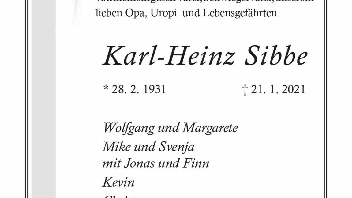 Karl-Heinz Sibbe † 21. 1. 2021