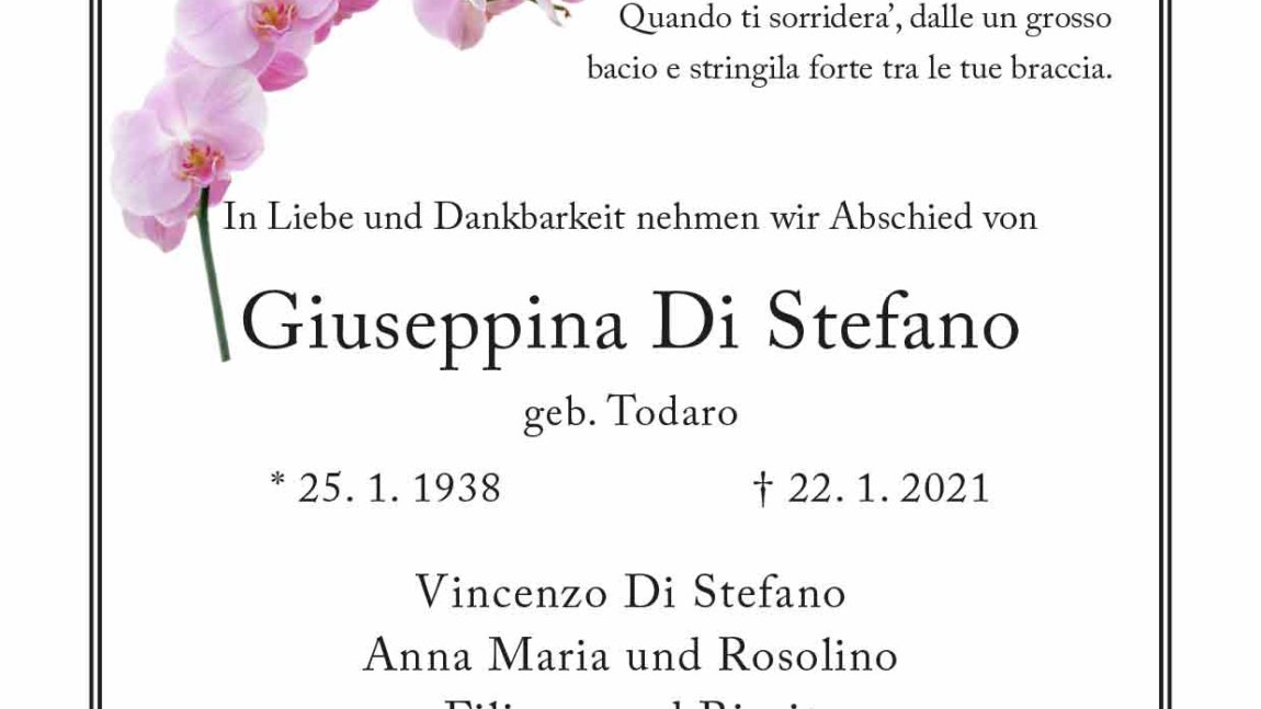 Giuseppina Di Stefano † 22. 1. 2021