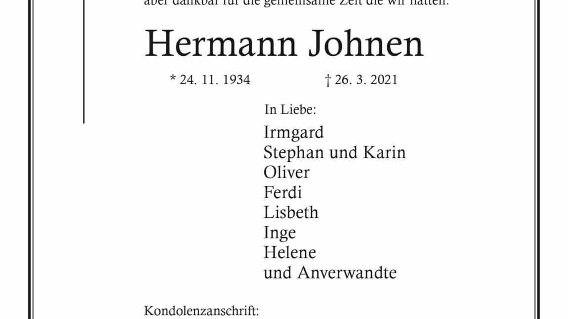 Hermann Johnen † 26. 3. 2021
