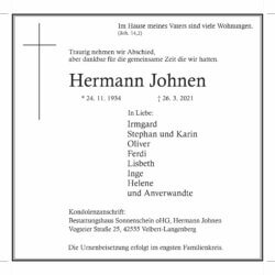 Hermann Johnen † 26. 3. 2021