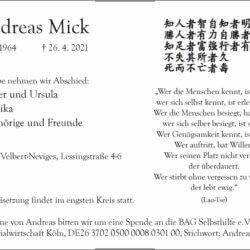 Andreas Mick † 26. 4. 2021