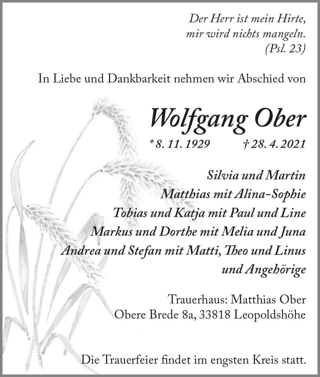 Wolfgang Ober † 28. 4. 2021