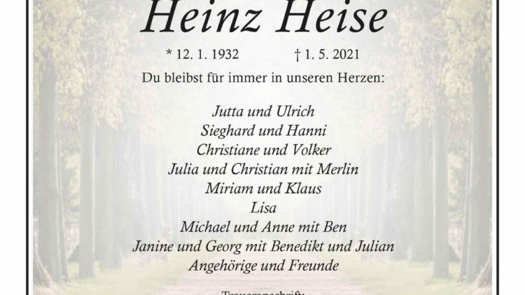 Heinz Heise † 1. 5. 2021