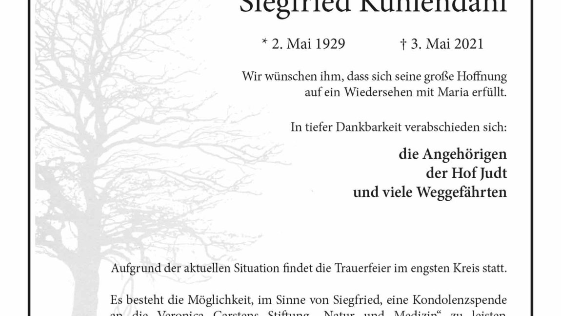 Siegfried Kuhlendahl † 3. 5. 2021
