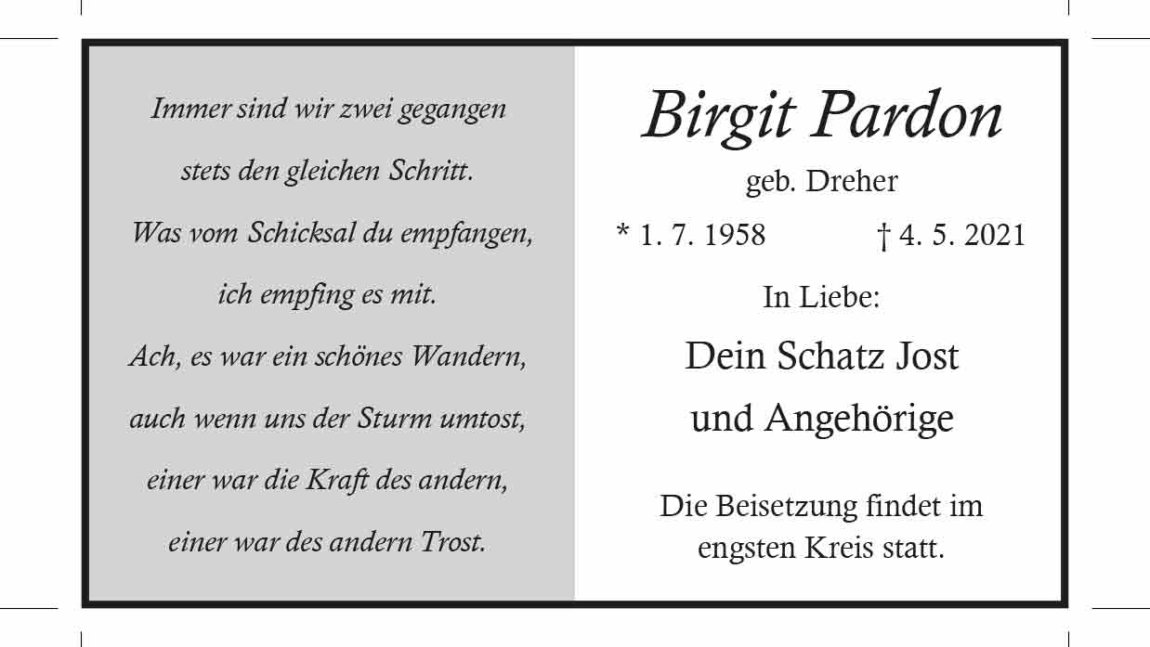 Birgit Pardon † 4. 5. 2021