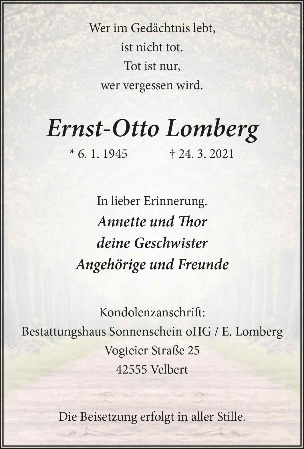 Ernst-Otto Lomberg † 24. 3. 2021