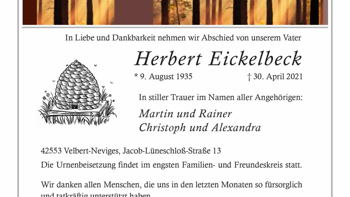 Herbert Eickelbeck † 30. 4. 2021
