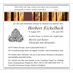 Herbert Eickelbeck † 30. 4. 2021