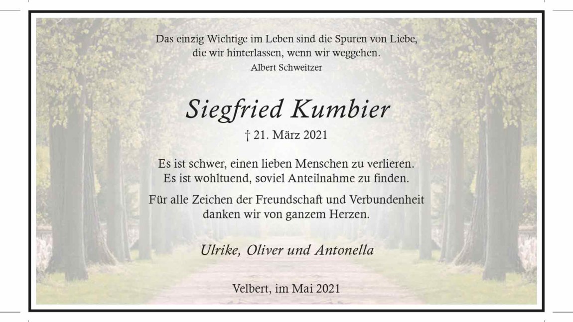 Siegfried Kumbier -Danksagung-