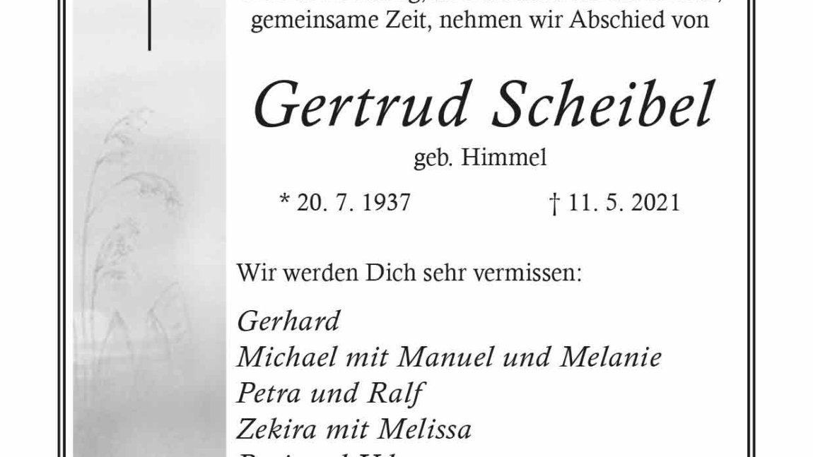Gertrud Scheibel † 11. 5. 2021