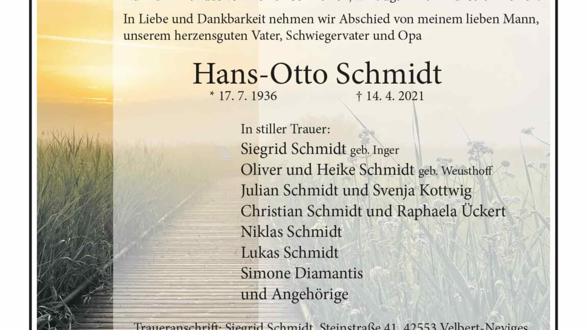 Hans-Otto Schmidt † 14. 4. 2021