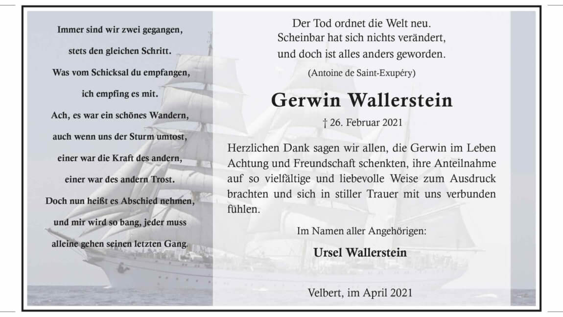 Gerwin Wallerstein -Danksagung-
