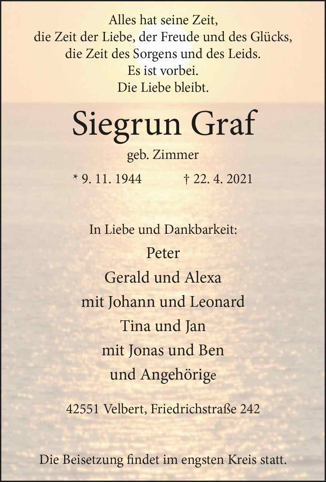 Siegrun Graf † 22. 4. 2021