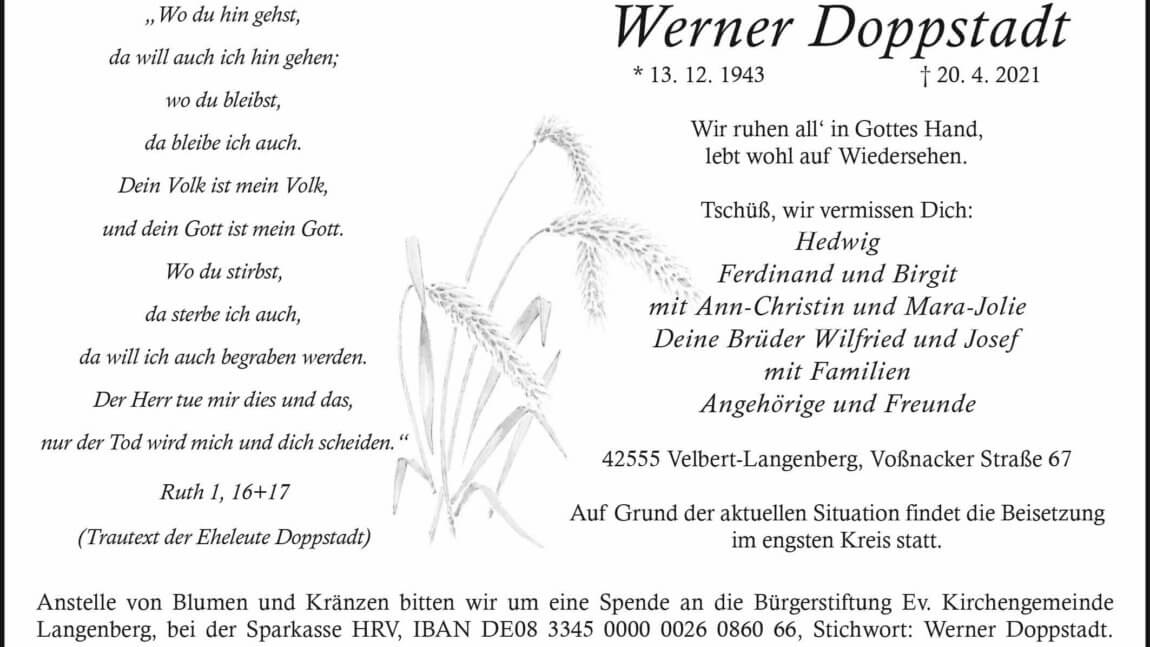 Werner Doppstadt † 20. 4. 2021