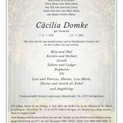 Cäcilia Domke † 27. 5. 2021