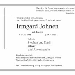 Irmgard Johnen † 29. 5. 2021