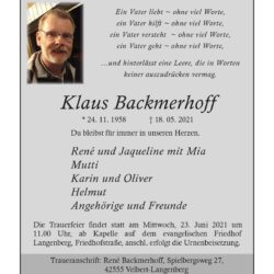 Klaus Backmerhoff † 18. 5. 2021