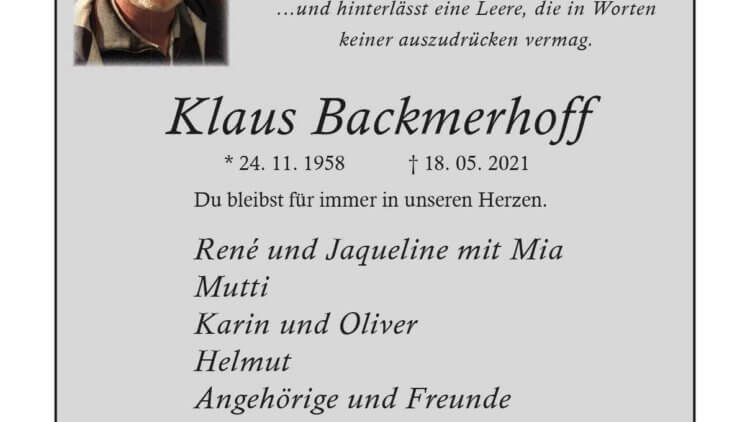 Klaus Backmerhoff † 18. 5. 2021
