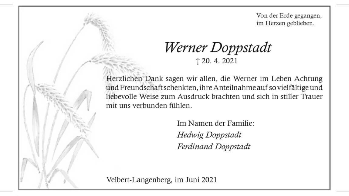 Werner Doppstadt -Danksagung-
