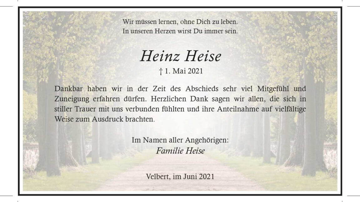 Heinz Heise -Danksagung-